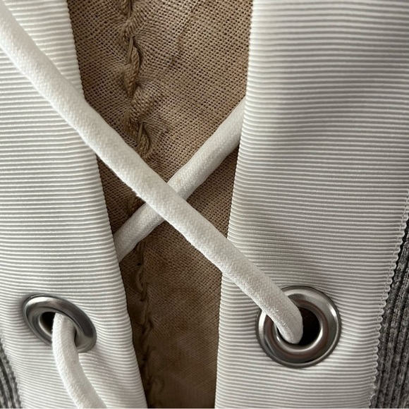 SACAI sz 1 S Gray Ribbed Knit Tank Top White Lace Up Back - Picture 8 of 10